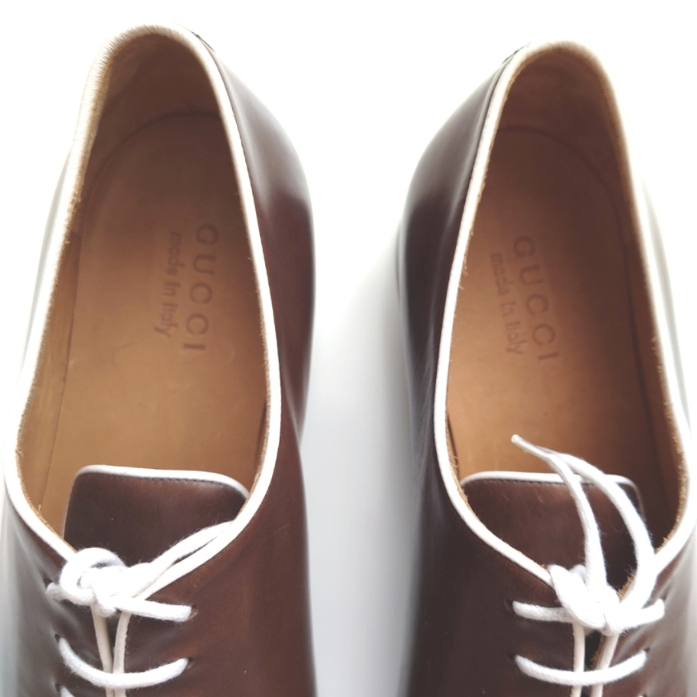 GUCCI Men's Brown Leather Lace-up Shoes Size 9.5 - Picture 5 of 14